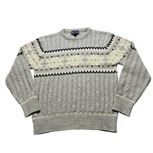 Mervyns Mens Vintage Fair Isle Cable Knit Sweater Grey Snowflake Size Medium